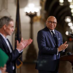 Auditor General Timothy L. DeFoor speaks during the press conference which announced the winners of a statewide financial literacy competition.