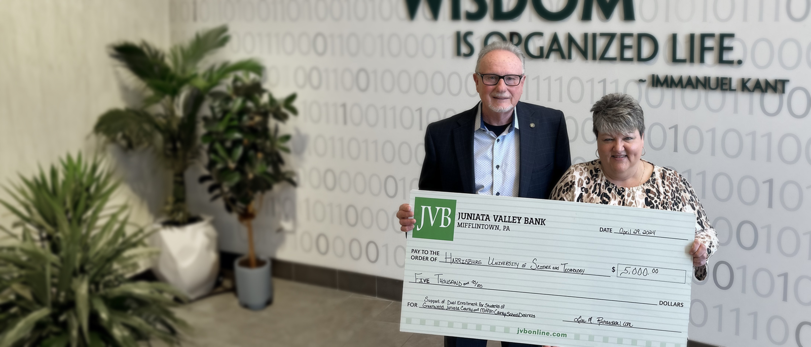 EITC Donation from Juniata Bank Supports Dual Enrollment Programs at HU