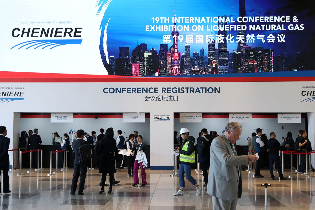 a group of people at a convention
