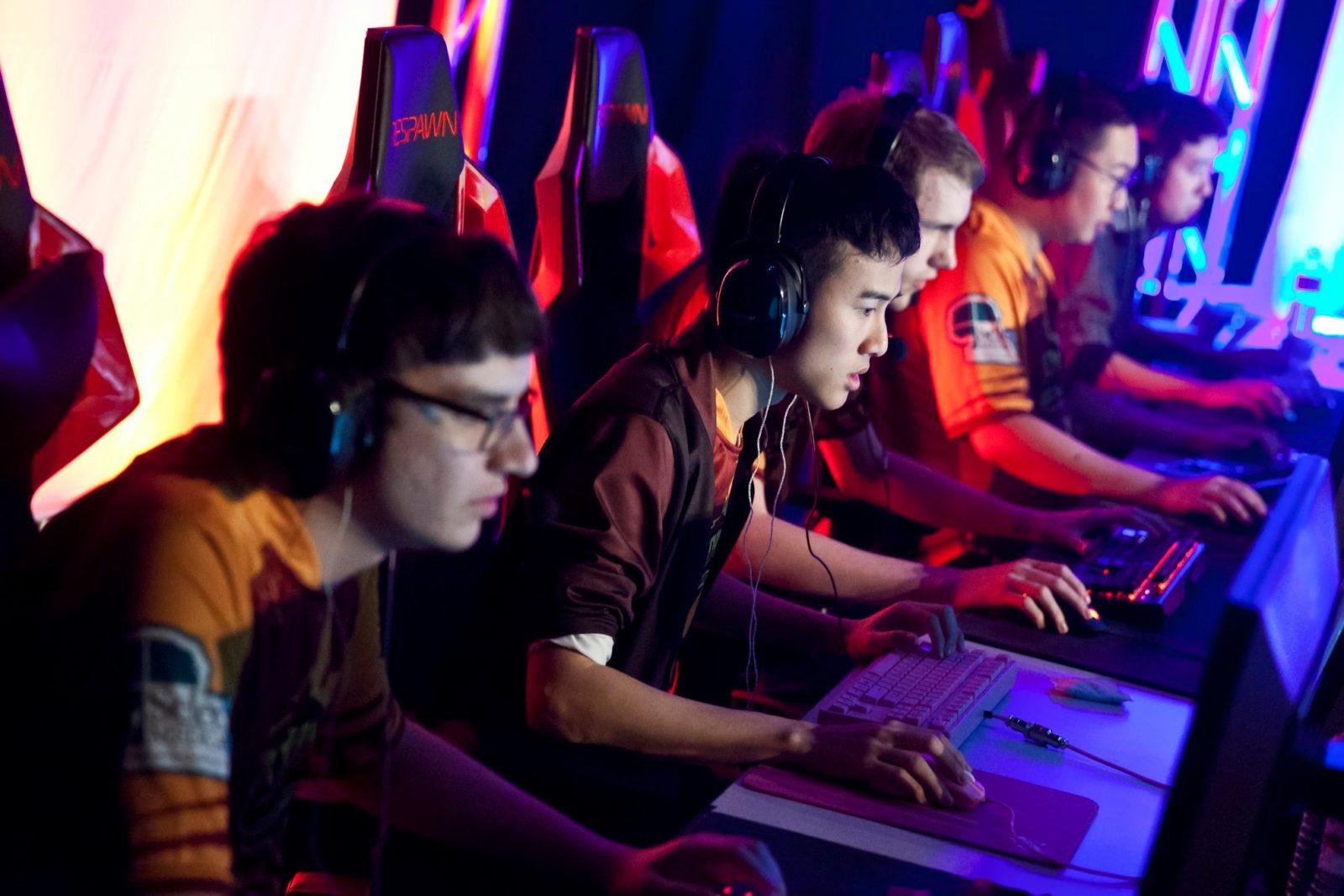 a group of people wearing headphones