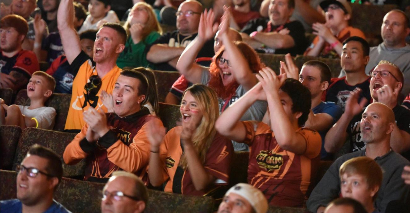 a group of people in a stadium