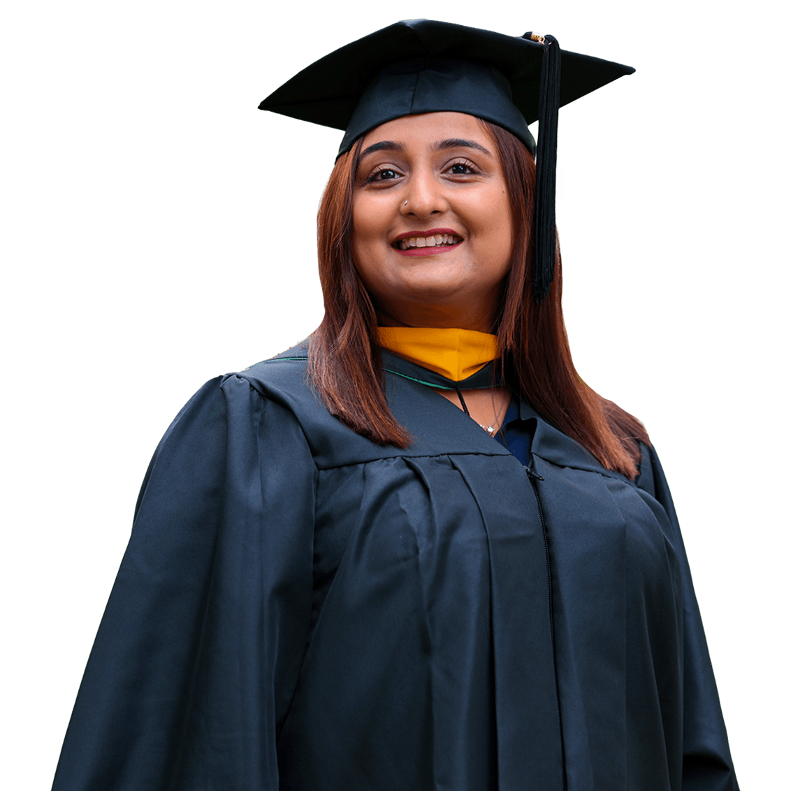student at graduation wearing cap and gown